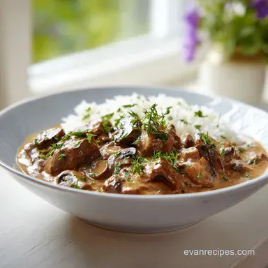 Beef Stroganoff in 15 Minutes: Creamy and Tender Recipe Card