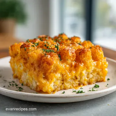 Tater Tot Casserole Recipe for 8 Servings Recipe Card