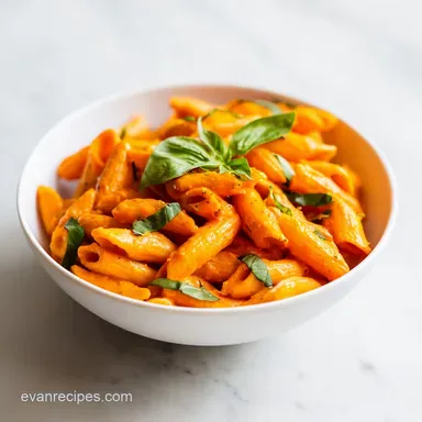 Roasted Red Pepper Pasta with Fresh Basil in 25 Minutes Recipe Card