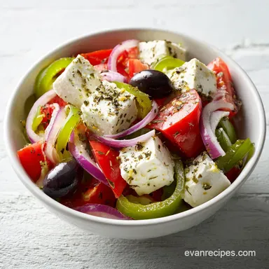 Traditional Greek Horiatiki Salad for 4 Servings Recipe Card