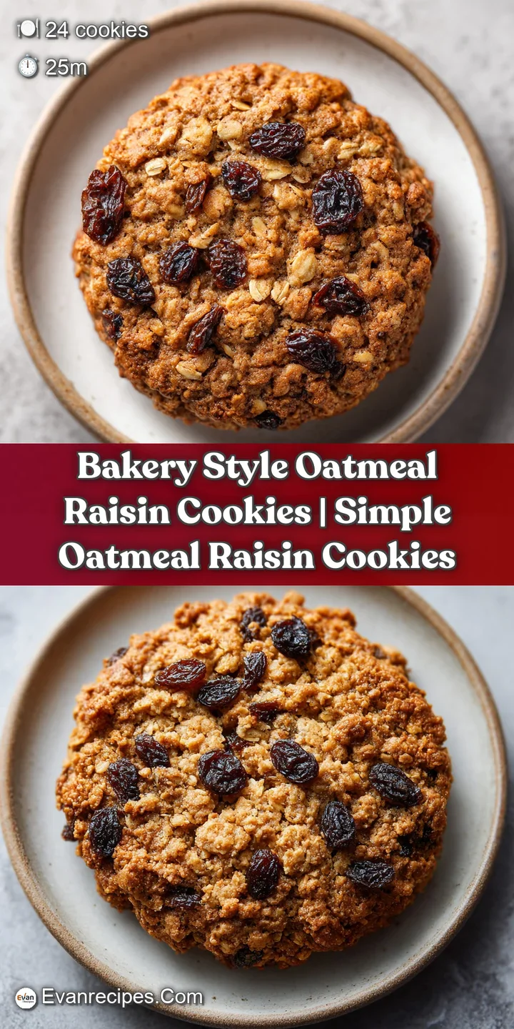 Close-up of a perfectly baked, chewy oatmeal raisin cookie with cracks on the surface and moist, dark raisins.