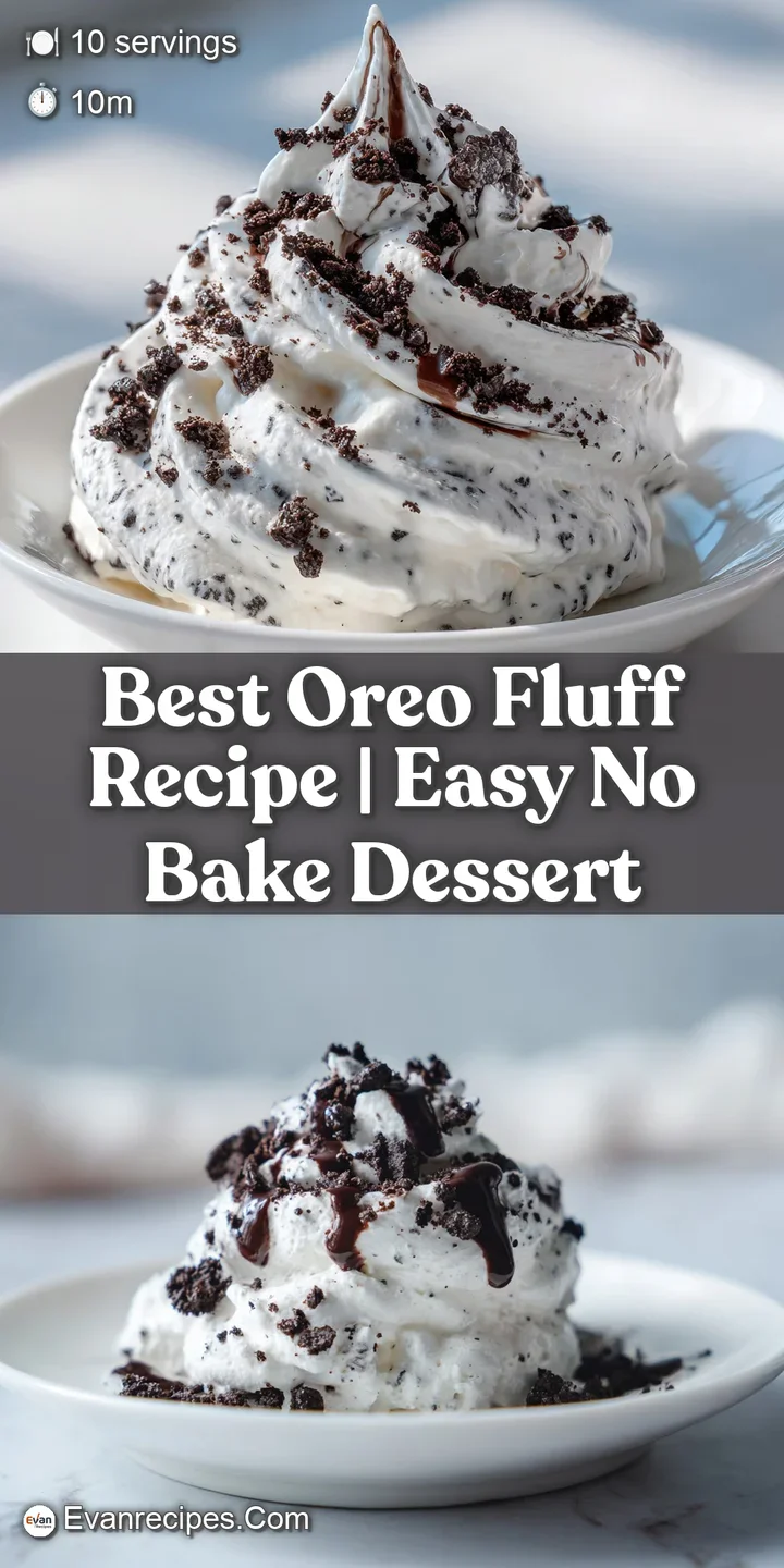 Close-up shows light, white dessert fluff with dark Oreo crumbles, soft texture, and slight sheen, delicious and simple.