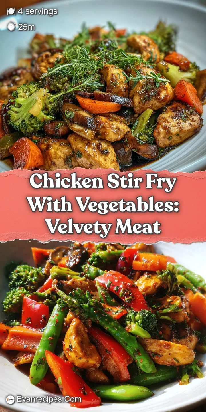 Close-up of a glistening stir-fry, capturing the juicy chicken, vibrant veggies, and flavorful sauce. A delicious and temp...