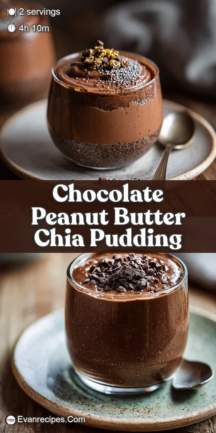 Close-up of a spoonful of chocolate peanut butter chia pudding. See the rich texture of the pudding. Peanut butter swirls ...