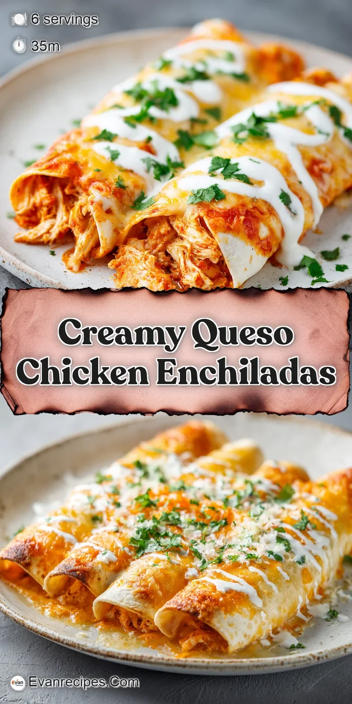 Close-up of a chicken enchilada cut open, revealing a creamy, cheesy filling. Tortilla is soft and slightly charred around...