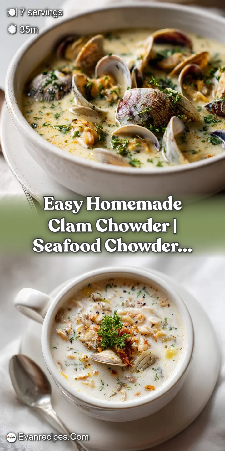 Close-up of luscious, creamy clam chowder with a rich white base and savory bacon pieces.