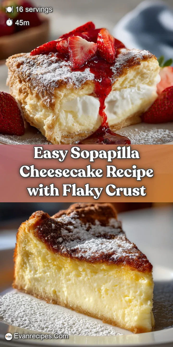 Creamy layers of cheesecake filling nestled between flaky sopapilla crust, glistening with honey and a dusting of sugar.