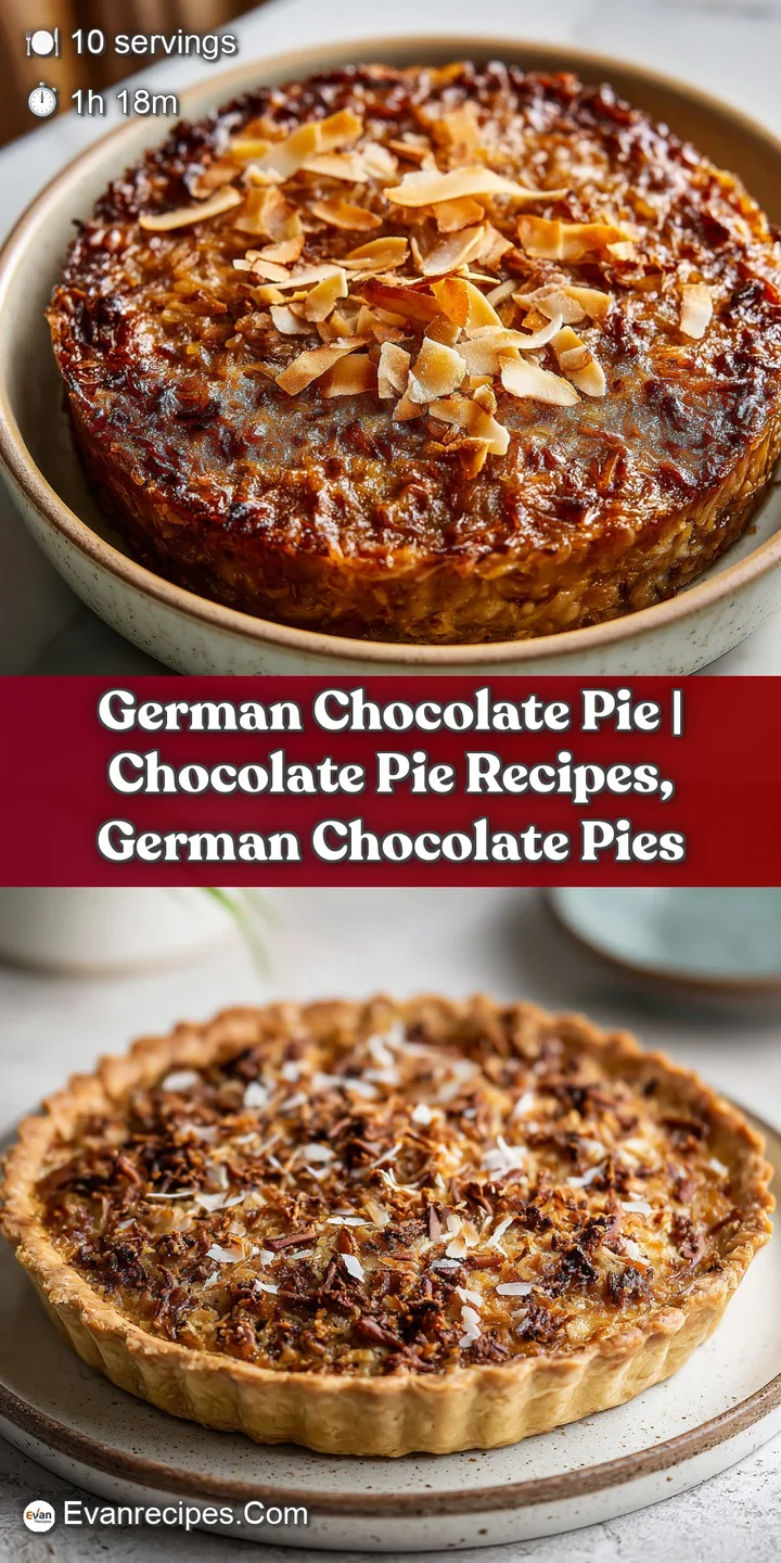 Close-up of a glossy chocolate pie filling, dotted with golden toasted pecans and fluffy coconut shreds.