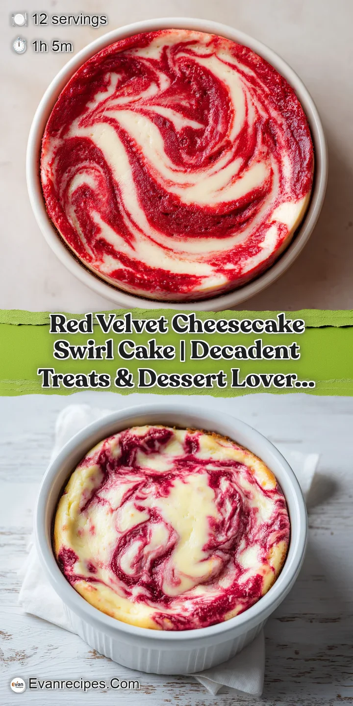 Close-up of rich red velvet cake batter swirled into smooth, white cheesecake filling.