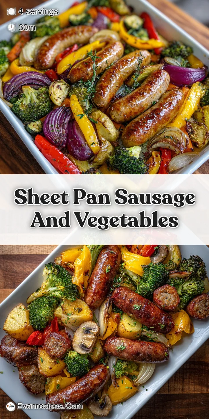Close-up of glistening sausage and colorful vegetable medley, showcasing their appetizing textures and inviting warm, savo...