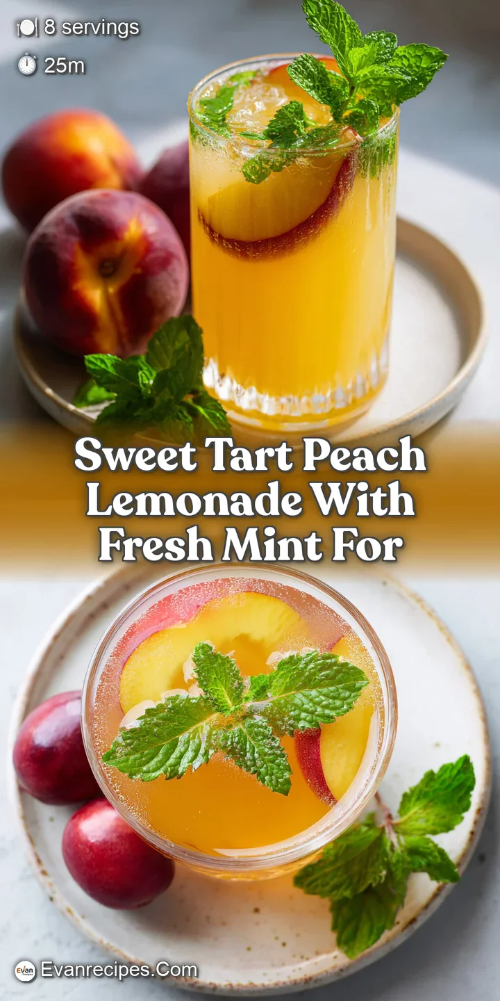 Close-up of frosted glass with sweet tart lemonade. Peach and mint infuse the drink with summery flavors, vibrant and cool.