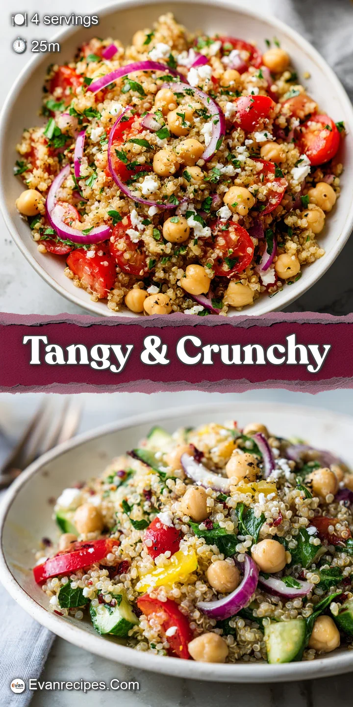 Close-up showcases glistening chickpeas and fluffy quinoa, mixed with fresh parsley. Hints of lemon add to the dish's fres...