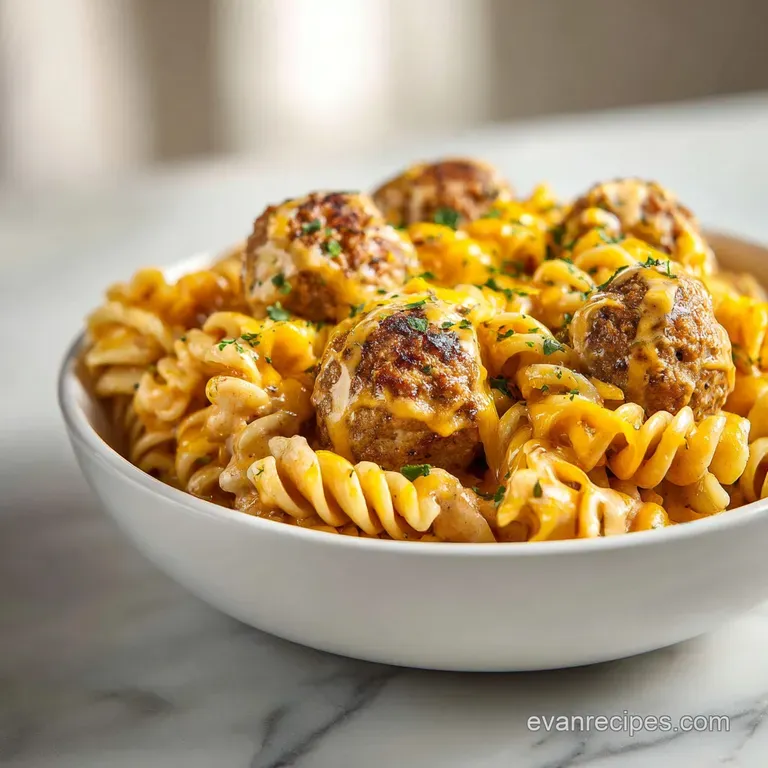 BBQ Ranch Meatball Cheddar Pasta Skillet: Cheesy
