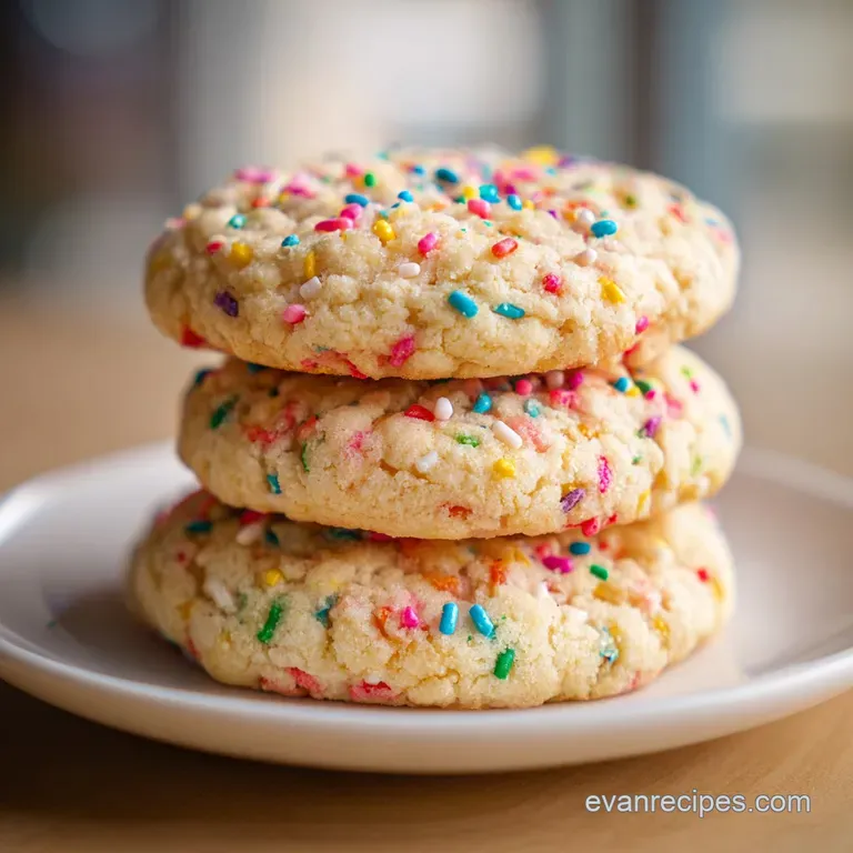 A stack of colorful cookies tied with ribbon and a gift tag. Sprinkles glisten in the light with sugary, tempting goodness.