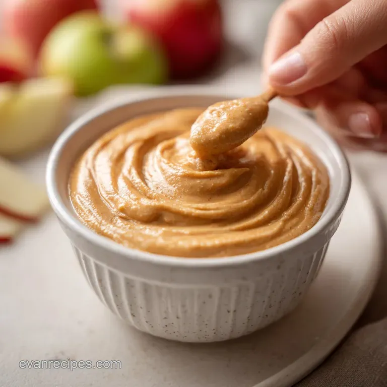 Elegant arrangement of caramel apple dip in a glass bowl, surrounded by vibrant apple slices, inviting and perfectly porti...