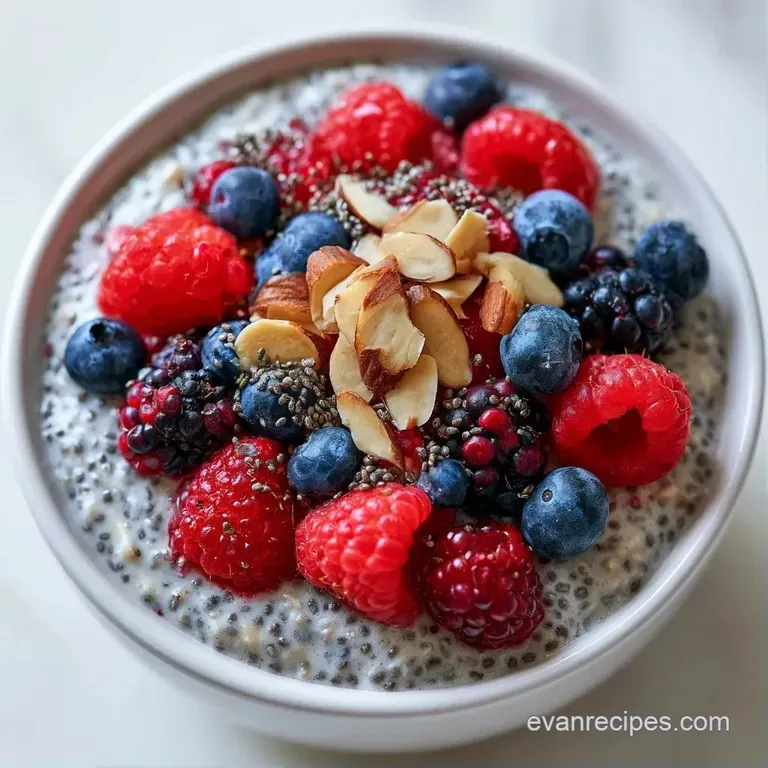 An array of small white bowls containing creamy grains, topped with vibrant berries and crunchy nut clusters.