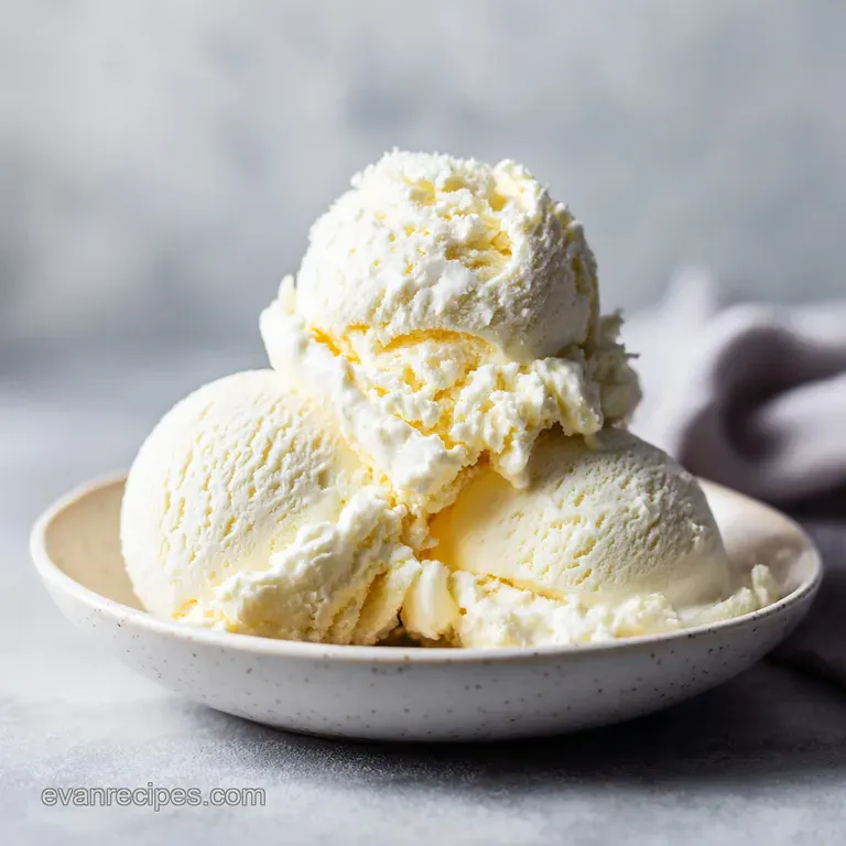A scoop of pale yellow ice cream in a delicate glass bowl, dusted with cocoa powder.