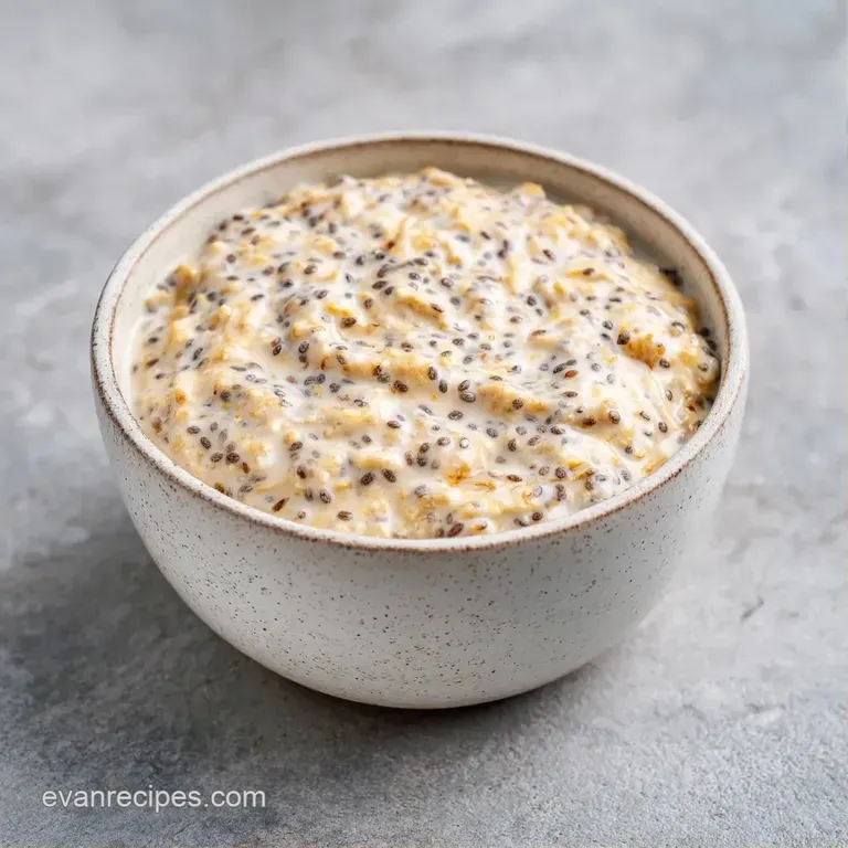 Layered cream-colored oats in glass jars topped with vibrant raspberries and chia seeds on a white marble surface.