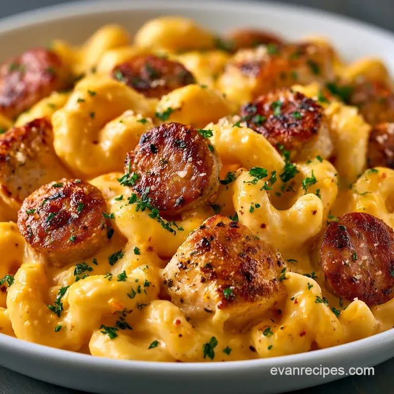 Golden creamy pasta swirls on a matte black plate, garnished with cracked black pepper and fresh herb sprigs.