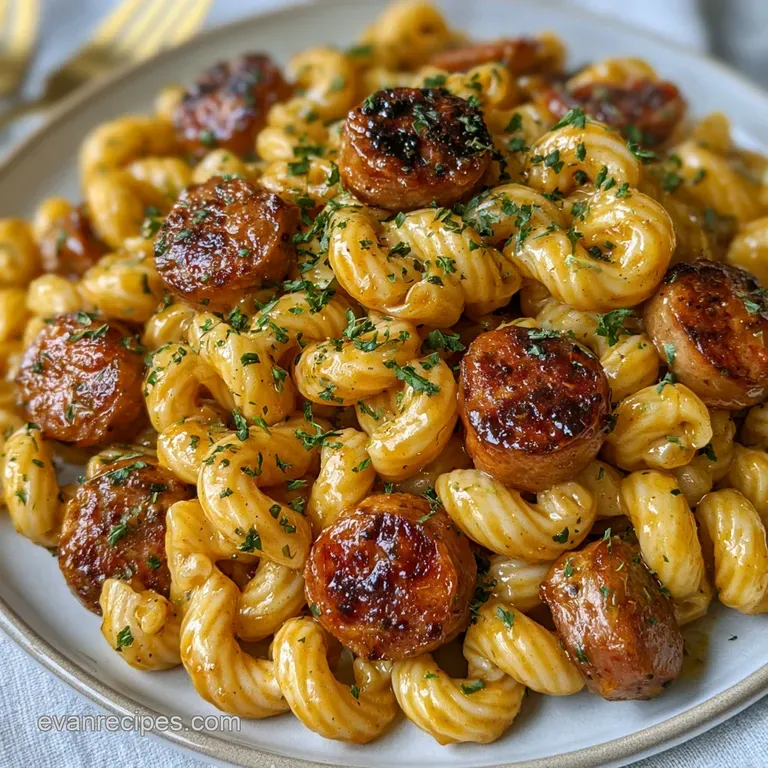 One Skillet Spicy Honey BBQ Sausage Pasta: Hearty